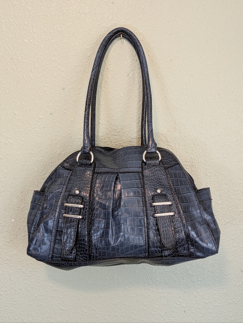 Y2K East 5th Classic Navy Blue Croc-Embossed Women's Tote/Bowling Bag